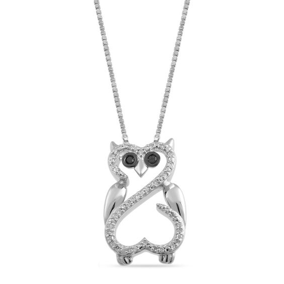 Open Hearts by Jane Seymourâ¢ 1/15 CT. T.w. Enhanced Black and White Diamond Owl Pendant in Sterling Silver