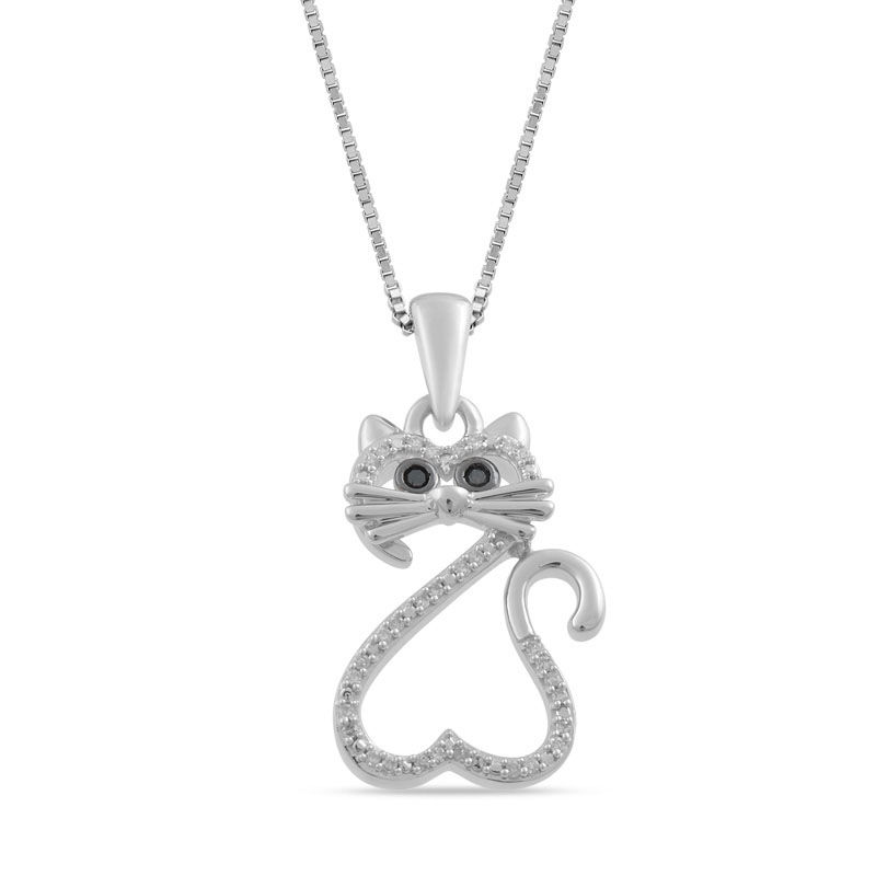 Main Image 1 of Open Hearts by Jane Seymour™ 1/15 CT. T.W. Enhanced Black and White Diamond Cat Pendant in Sterling Silver