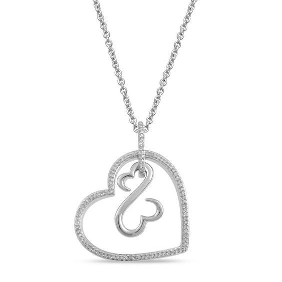 Open Hearts by Jane Seymourâ¢ 1/6 CT. T.w. Diamond Tilted Heart Pendant in Sterling Silver - 22"