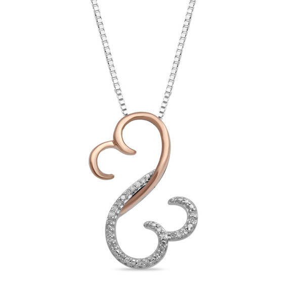 Open Hearts by Jane Seymourâ¢ 1/20 CT. T.w. Diamond Half and Half Pendant in Sterling Silver and 10K Rose Gold