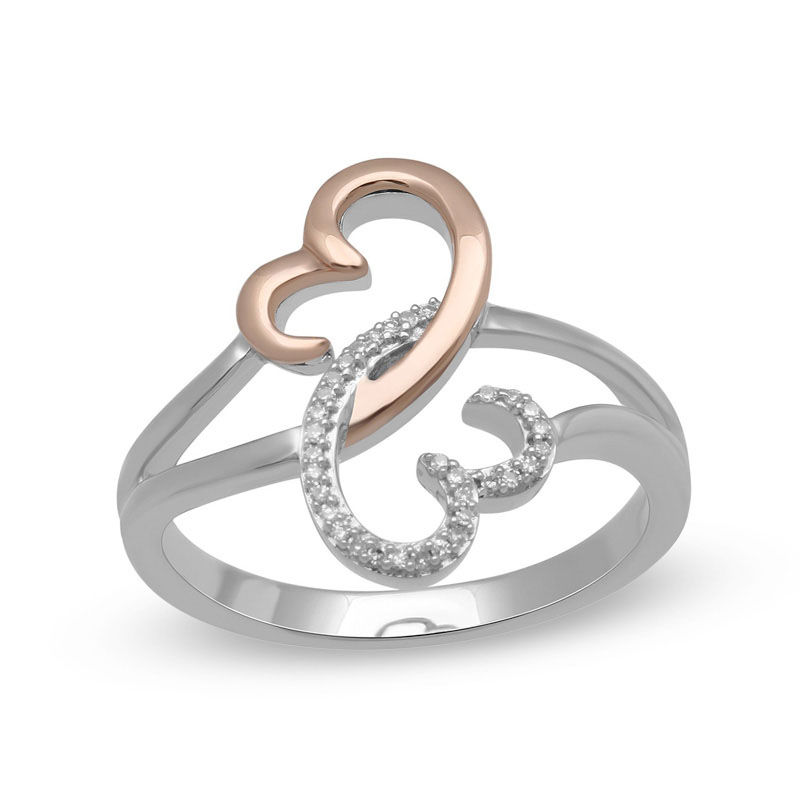 Main Image 1 of Open Hearts by Jane Seymour™ 1/20 CT. T.W. Diamond Half and Half Ring in Sterling Silver and 10K Rose Gold
