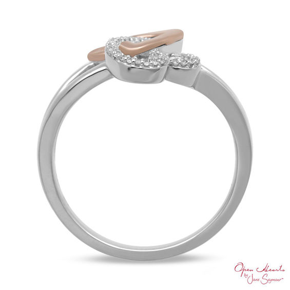 Open Hearts by Jane Seymourâ¢ 1/20 CT. T.w. Diamond Half and Half Ring in Sterling Silver and 10K Rose Gold