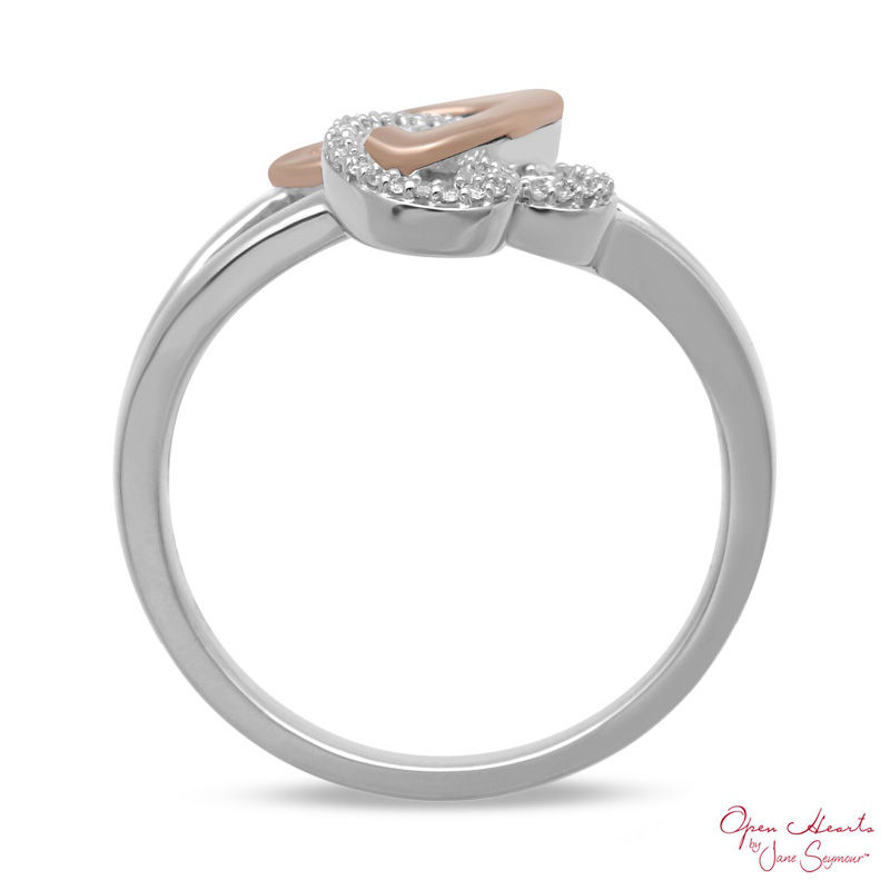 Main Image 2 of Open Hearts by Jane Seymour™ 1/20 CT. T.W. Diamond Half and Half Ring in Sterling Silver and 10K Rose Gold