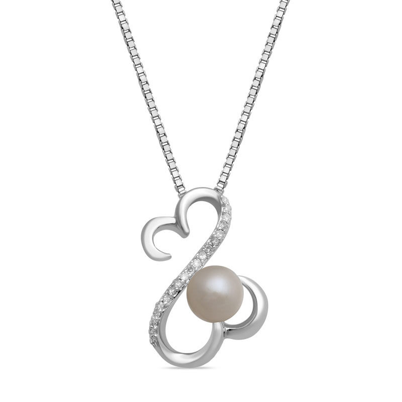 Main Image 1 of Open Hearts by Jane Seymour™ 5.0mm Freshwater Cultured Pearl and 1/20 CT. T.W. Diamond Pendant in Sterling Silver