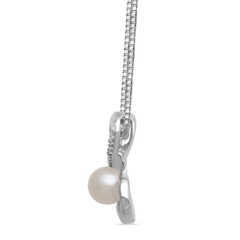 Main Image 2 of Open Hearts by Jane Seymour™ 5.0mm Freshwater Cultured Pearl and 1/20 CT. T.W. Diamond Pendant in Sterling Silver