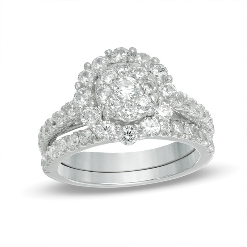 Main Image 1 of Composite Lab-Created White Sapphire Frame Bridal Set in 10K White Gold