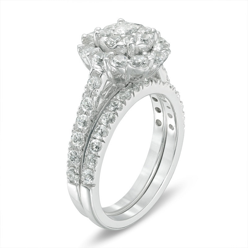 Main Image 2 of Composite Lab-Created White Sapphire Frame Bridal Set in 10K White Gold