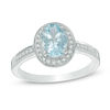 Thumbnail Image 0 of Oval Aquamarine and 1/10 CT. T.W. Diamond Frame Vintage-Style Ring in Sterling Silver