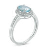 Thumbnail Image 1 of Oval Aquamarine and 1/10 CT. T.W. Diamond Frame Vintage-Style Ring in Sterling Silver