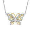 Thumbnail Image 0 of Oval Lab-Created Opal and White Sapphire Butterfly Necklace in Sterling Silver with 14K Gold Plate