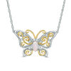 Thumbnail Image 1 of Oval Lab-Created Opal and White Sapphire Butterfly Necklace in Sterling Silver with 14K Gold Plate