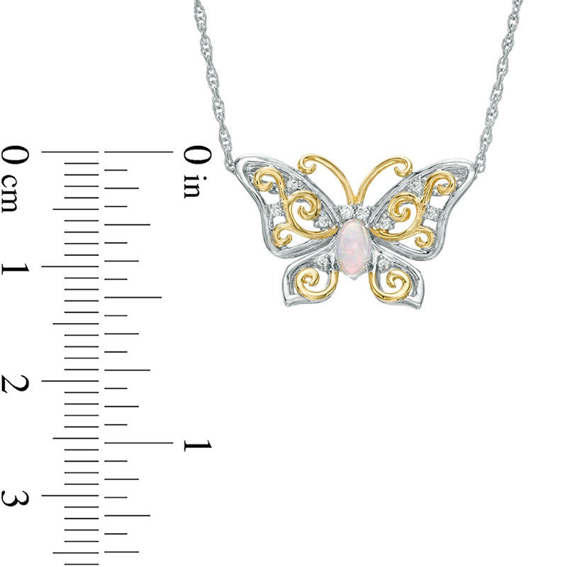 Main Image 2 of Oval Lab-Created Opal and White Sapphire Butterfly Necklace in Sterling Silver with 14K Gold Plate