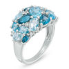 Thumbnail Image 1 of Multi-Shaped Blue Topaz and Lab-Created White Sapphire Cluster Dome Ring in Sterling Silver