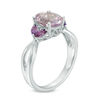 Thumbnail Image 1 of Oval Rose de France and Purple Amethyst Split Shank Ring in Sterling Silver