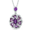 Thumbnail Image 1 of Oval Amethyst and White Topaz Frame Flower Pendant in Sterling Silver