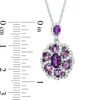 Thumbnail Image 1 of Oval Amethyst and White Topaz Frame Flower Pendant in Sterling Silver