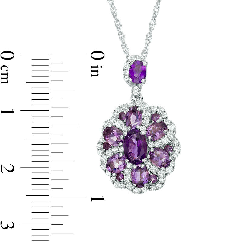 Oval Amethyst and White Topaz Frame Flower Pendant in Sterling Silver