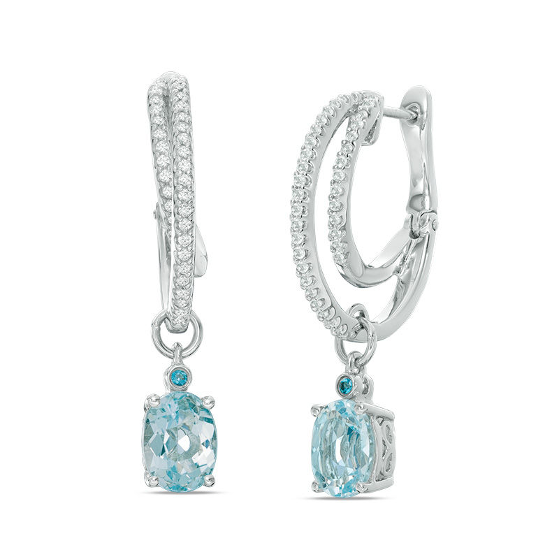 Main Image 1 of Oval Sky and London Blue Topaz and Lab-Created White Sapphire Double Hoop Earrings in Sterling Silver