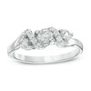 Thumbnail Image 0 of 4.0mm Lab-Created White Sapphire and 1/10 CT. T.W. Diamond Overlay Three Stone Ring in Sterling Silver