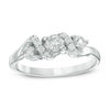 Thumbnail Image 1 of 4.0mm Lab-Created White Sapphire and 1/10 CT. T.W. Diamond Overlay Three Stone Ring in Sterling Silver