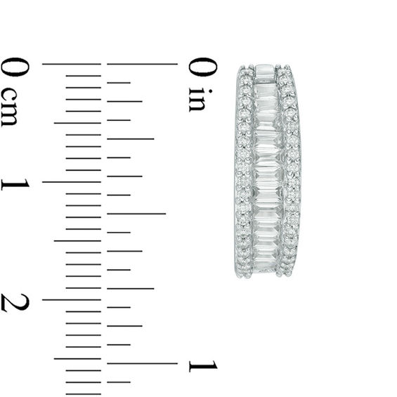 Baguette Lab-Created White Sapphire Triple Row Oval Hoop Earrings in Sterling Silver