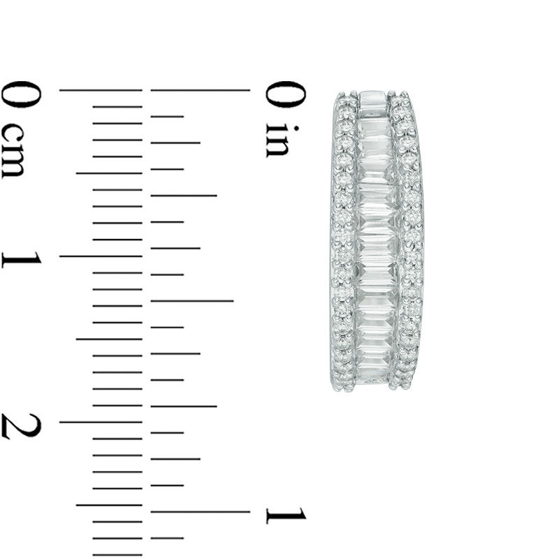 Main Image 2 of Baguette Lab-Created White Sapphire Triple Row Oval Hoop Earrings in Sterling Silver