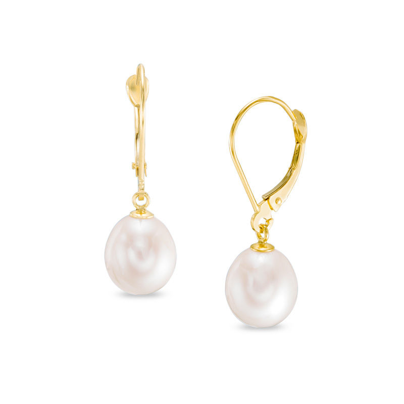 8.0 - 9.0mm Baroque Cultured Freshwater Pearl Drop Earrings in 14K Gold