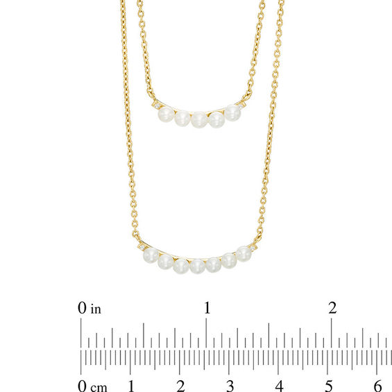 Freshwater Cultured Pearl and Lab-Created White Sapphire Double Strand Necklace in Sterling Silver with 14K Gold Plate