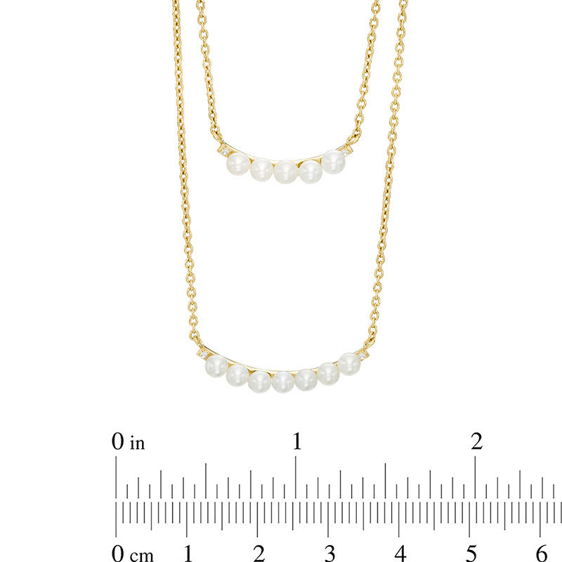 Main Image 2 of Freshwater Cultured Pearl and Lab-Created White Sapphire Double Strand Necklace in Sterling Silver with 14K Gold Plate