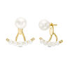 Thumbnail Image 0 of Cultured Freshwater Pearl and Lab-Created White Sapphire Front/Back Earrings in Sterling Silver with 14K Gold Plate