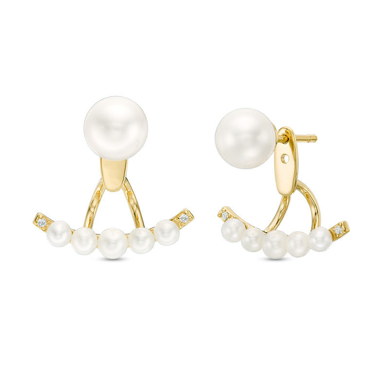 Main Image 1 of Freshwater Cultured Pearl and Lab-Created White Sapphire Front/Back Earrings in Sterling Silver with 14K Gold Plate