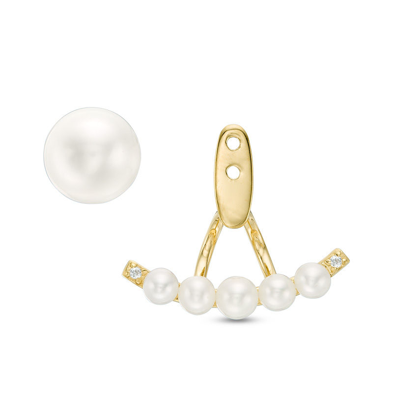 Main Image 2 of Freshwater Cultured Pearl and Lab-Created White Sapphire Front/Back Earrings in Sterling Silver with 14K Gold Plate