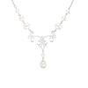 Thumbnail Image 1 of 9.0-10.0mm Freshwater Cultured Pearl and Lab-Created White Sapphire Scroll Drop Necklace in Sterling Silver