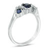 Thumbnail Image 1 of 4.0mm Lab-Created Blue Sapphire and 1/10 CT. T.W. Diamond Overlay Three Stone Ring in Sterling Silver