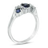Thumbnail Image 2 of 4.0mm Lab-Created Blue Sapphire and 1/10 CT. T.W. Diamond Overlay Three Stone Ring in Sterling Silver