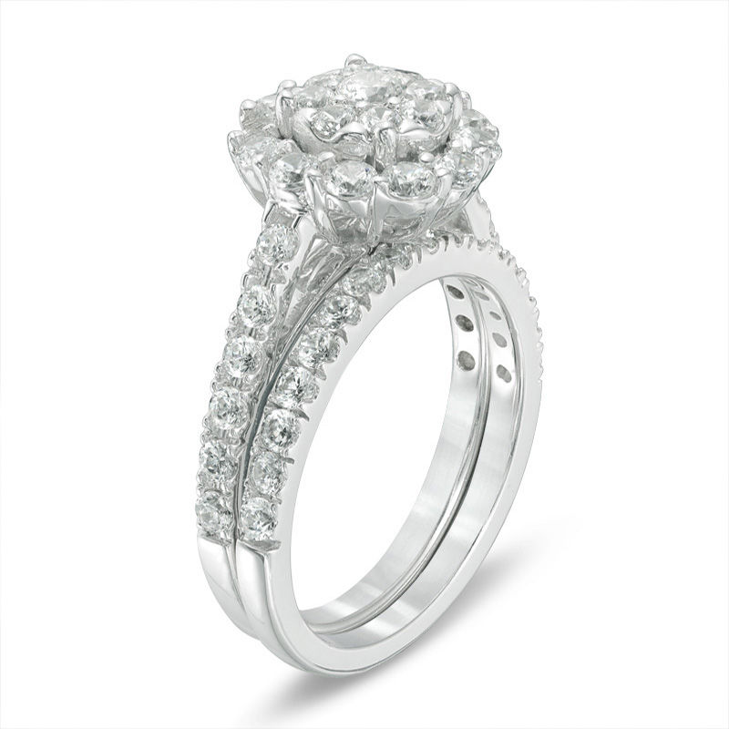 Composite Lab-Created White Sapphire Frame Bridal Set in 10K White Gold