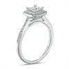 Thumbnail Image 1 of 4.3mm Princess-Cut Lab-Created White Sapphire and 1/6 CT. T.W. Diamond Frame Engagement Ring in 10K White Gold