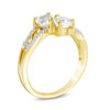 Thumbnail Image 1 of 5.0mm Heart-Shaped Lab-Created White Sapphire and Diamond Accent Mirrored Split Shank Scroll Ring in 10K Gold
