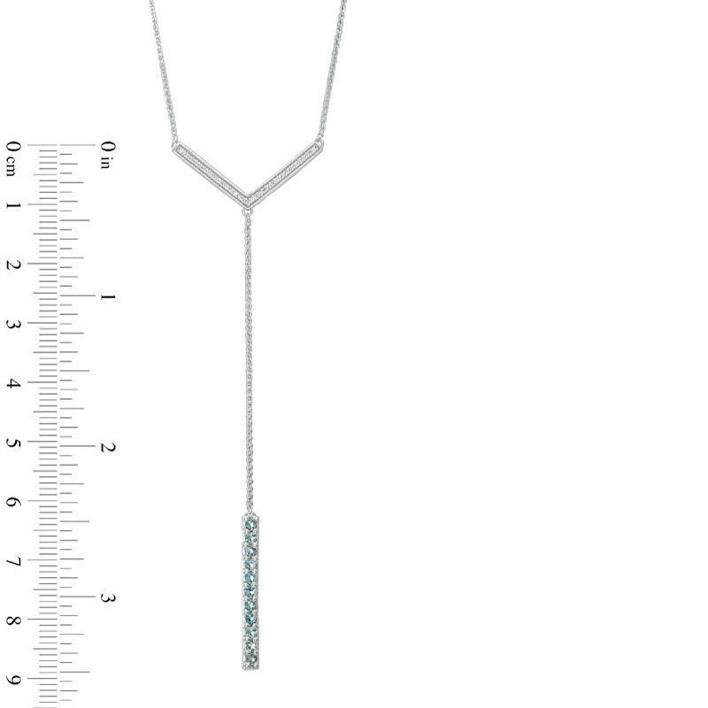 Aquamarine and 1/10 CT. T.W. Diamond Linear Bar "Y" Necklace in Sterling Silver - 21"