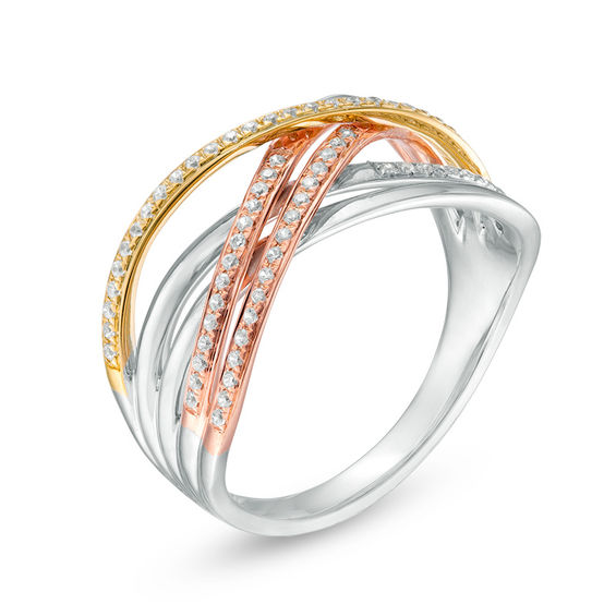 1/5 CT. T.w. Diamond Open Crossover Ring in 10K Tri-Tone Gold