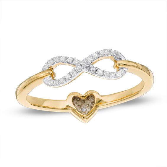 1/10 CT. T.w. Diamond Heart and Infinity Two-Sided Ring in 10K Gold