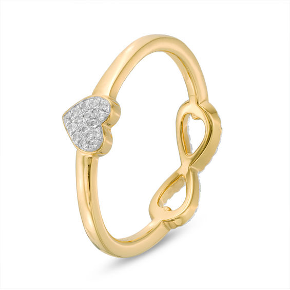 1/10 CT. T.w. Diamond Heart and Infinity Two-Sided Ring in 10K Gold