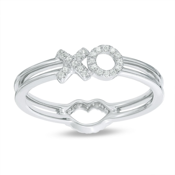 1/10 CT. T.w. Diamond Lips and "Xo" Two-Sided Ring in 10K White Gold