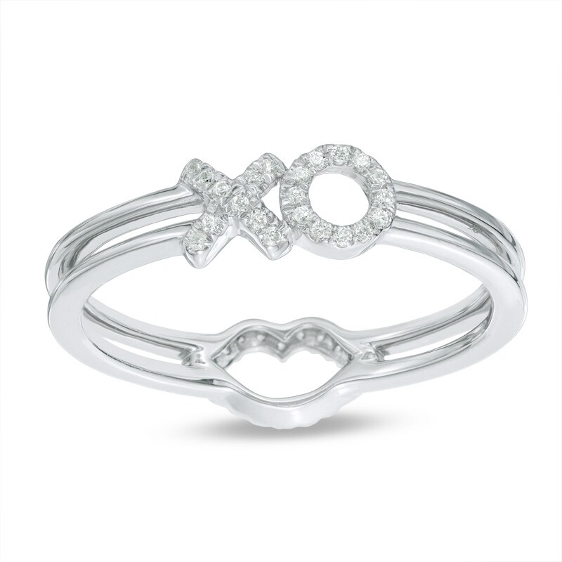 Main Image 1 of 1/10 CT. T.W. Diamond Lips and "XO" Two-Sided Ring in 10K White Gold