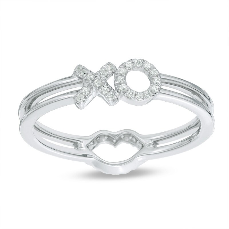 1/10 CT. T.W. Diamond Lips and "XO" Two-Sided Ring in 10K White Gold