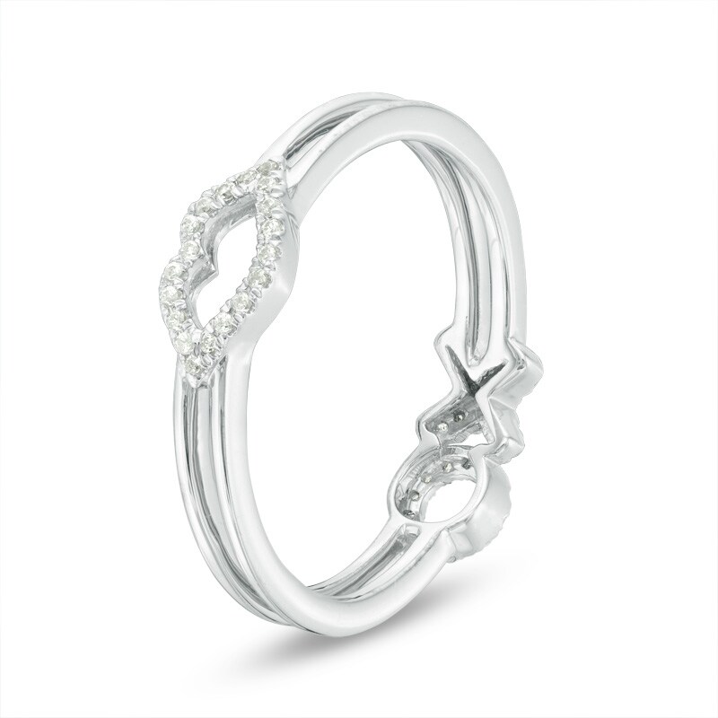 Main Image 2 of 1/10 CT. T.W. Diamond Lips and "XO" Two-Sided Ring in 10K White Gold