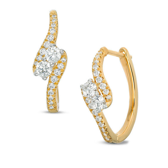 Ever Us 5 8 Ct T W Two Stone Diamond Byp Hoop Earrings In 14k T W Two Stone Diamond Byp Hoop Earrings