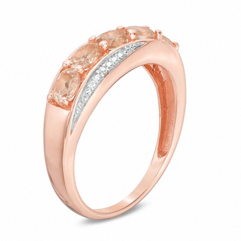 Main Image 2 of Oval Morganite and Diamond Accent Beaded Five Stone Slant Ring in 10K Rose Gold