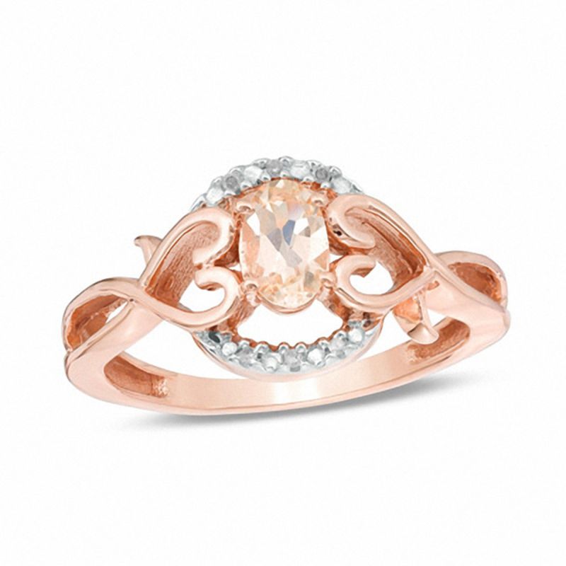 Oval Morganite and Diamond Accent Twisting Heart Sides Ring in 10K Rose Gold Zales
