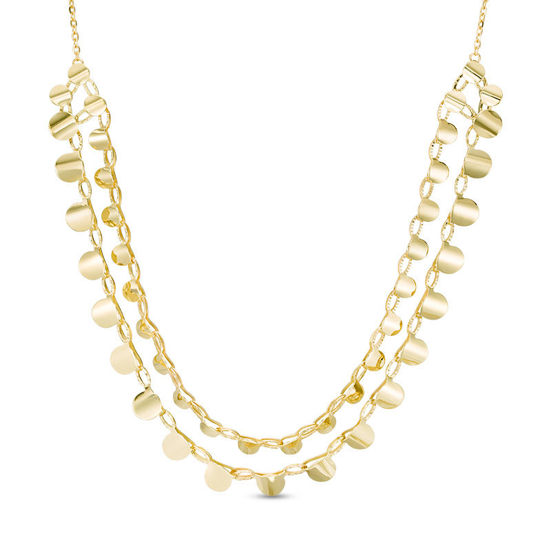 Main Image 1 of Made in Italy Diamond-Cut Miniature Disc Double Strand Necklace in 10K Gold - 19"